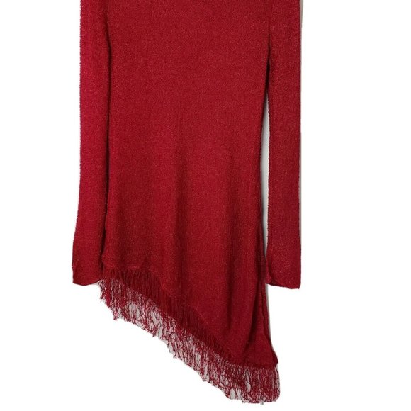 Women’s Chico's RED Asymmetrical Sweater Fringed 0 - Picture 6 of 9